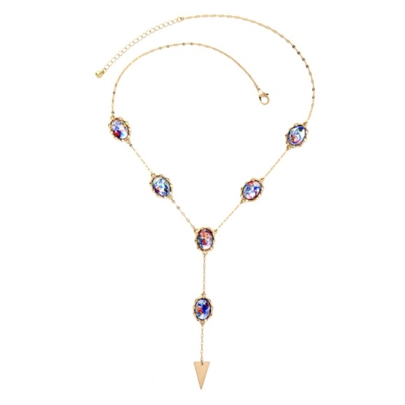 NWT Iridescent Resin Y-Necklace – Adjustable Gold Lariat – Trendy Gift for Her - Picture 1 of 2